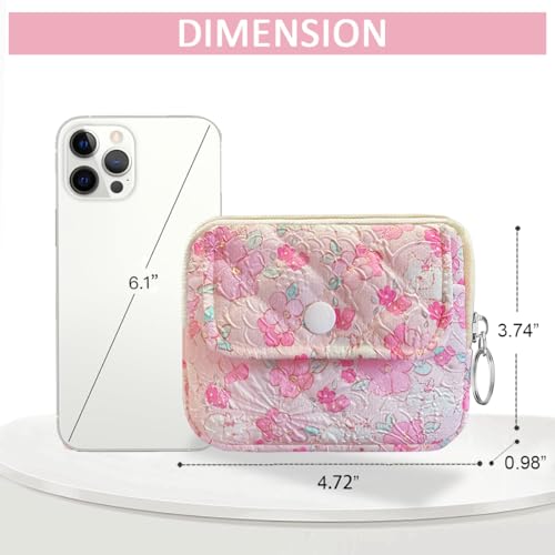 Cute Prints Cotton Quilted Coin Purse for Women Girls - color: FLOWER WHITE RABBIT