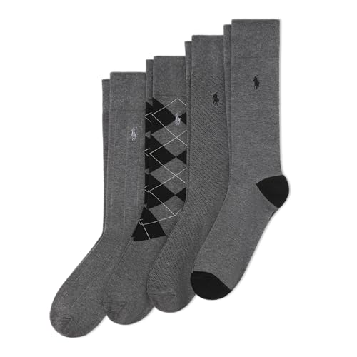 POLO RALPH LAUREN Men's Assorted Pattern Dress Crew Socks (4-Pack) - color: Gray