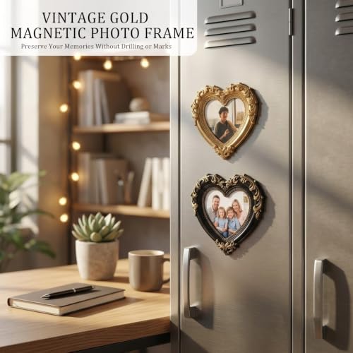 Vintage Heart Magnetic Photo Frame, 2 Pack DIY Picture Holder - color: Heart Shape