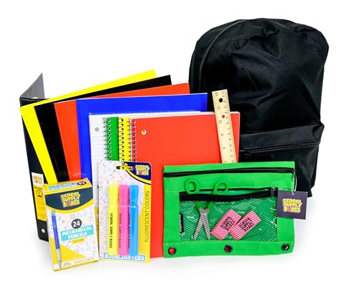 School Supply Boxes | 17" (Black or Clear) Backpack Bundle for (Elementary, Intermediate, or High School) - color: Black, style: High School