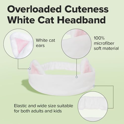 I DEW CARE Face Wash Headband - White Cat | Adorable Design, Perfect for Washing & Cleansing, Makeup and Spa, Bath, Skincare, Quick Dry, Soft & Fuzzy, Non Slip, Reusable, Teen Girls Stuff - color: 04 White Cat Headband