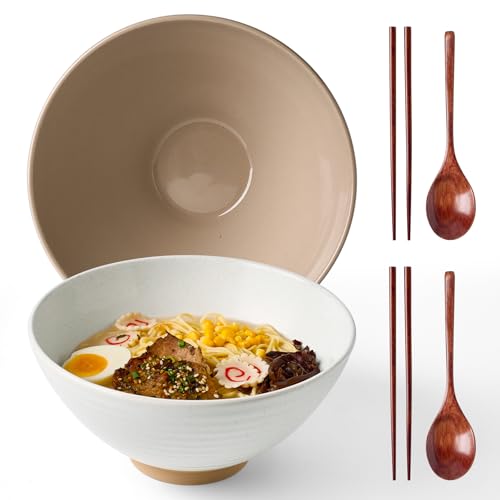 famiware Milkyway 54 oz Large Ramen Bowls Set of 2, White & Cinnamon Brown - color: White & Cinnamon Brown