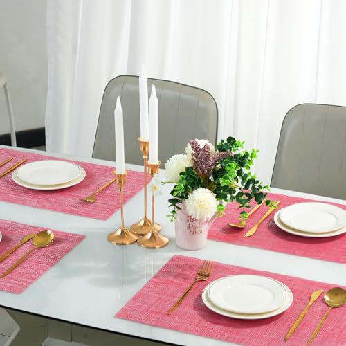 Placemats Set of 6，Christmas Decoration Non-Slip PVC Weave Table Mats Easy to Clean，Heat Resistant Place Mats for Kitchen Dining Table Decoration Indoor Outdoor，Red - color: Red