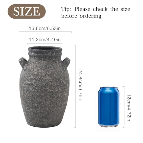 Ceramic Vase with Double Handles, Dark Grey Rustic Farmhouse Decor Accent - color: Farmhouse Dark Grey-9.76 in