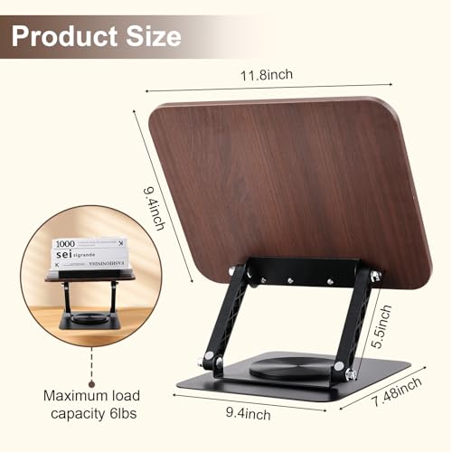 360° Rotating Book Stand with Elastic Page Clips Cookbook Tablet Holder
