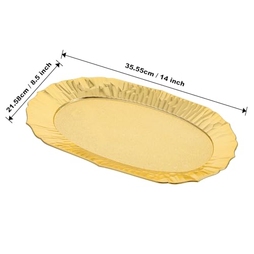 6 Pcs Gold Plastic Serving Trays Reusable Party Platters for Desserts, Snacks, Charcuterie, Cupcakes, Elegant Decorative Food Display, 14" x 8.5"