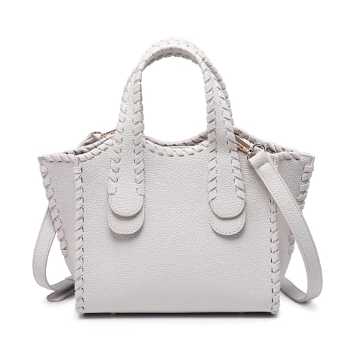 JEN & CO. Marla Whipstitch Satchel Bag, Crossbody Shoulder Purse for Women - color: Pale Grey