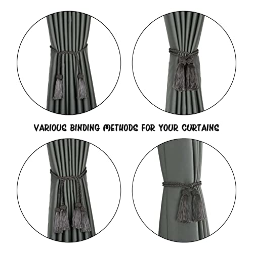BEL AVENIR 6 Pack Handmade Rope Tassel Curtain Tiebacks - color: Charcoal, size: 6 Pack
