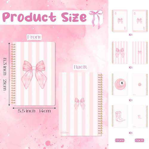 CNhoqc Pink Spiral Journal Notebook, 4 Pcs A5 Watercolor Coquette Notebook - color: 4-Pcs Pink Bow-B