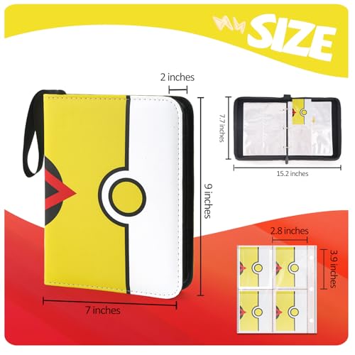 Collectible Trading Card Binder, 400 Pockets Card Holder with 50 Removable Sleeves, Portable Collection Binder Album Book Case Storage, Zipper Card Protective Sleeves for TCG, Sports Card - color: Level Yellow