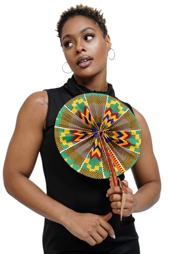 Kente African Print Foldable Hand Fan - color: Kofina