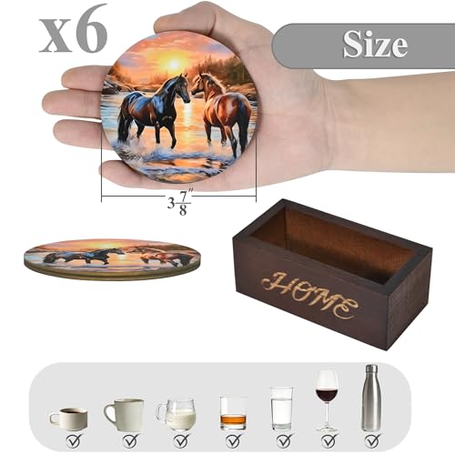 Bar Coaster Set, Drink Coaster for Home Decor, Wood Coffee Coasters 6Pack (Horse) - color: Horse