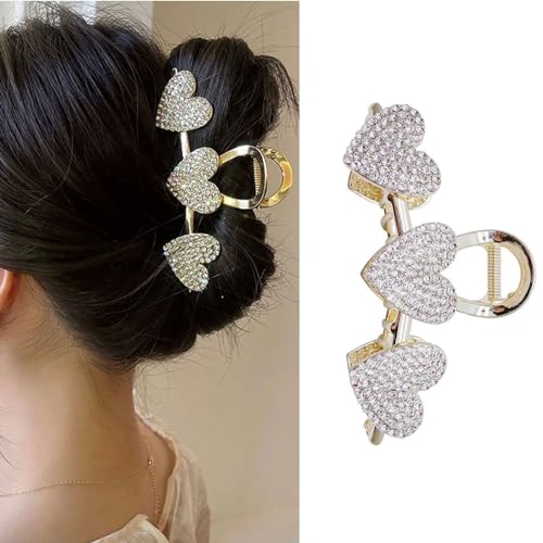 Pearls Heart Hair Clips Valentines Day Hair Accessories for Women Girls Rhinestones Gold Metal Hair Claw Clips Shiny Hearts Hairpins Strong Hold Hair Clip for Thick or Thin Hair Decoration 1 Pcs - color: B