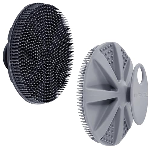INNERNEED Food-Grade Soft Silicone Body Scrubber Shower Brush, Black+Gray - color: (Set) Black+gray