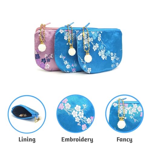 Handmade Women Coin Purse Brocade Rosary Bag Silk Jewelry Pouch Zipper Wallet - LightBlueV1 - color: LightBlueV1