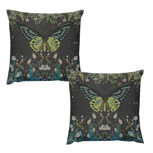 Mysterious Wildflower Butterfly Pillow Covers Spring Night Gothic Garden Floral Home Decor Sofa Bedroom Cushion Outdoor Indoor Decorations 16 "x16 - color: Butterfly-7, size: 16" x 16" (Pack of 2)