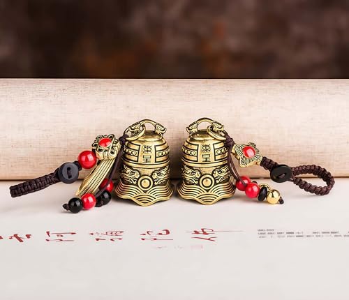 Traditional Feng Shui Good Chinese Lucky Charm Brass Keychain - style: Dong Huang Bell