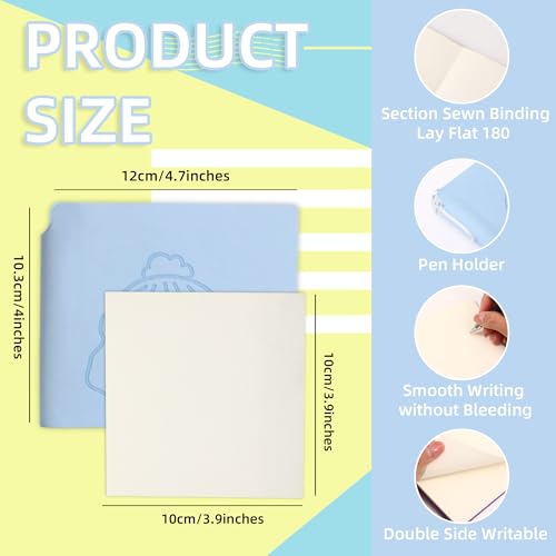BOBO RABBIT 3 Pack Mini Blank Notebooks Pocket Size No Line Journal Notebook Total 600 Pages Small Softcover Vegan Leather Sketchbook Cartoon Puppy Dog Pattern Memo Notepads with Pen Holder for Students Women Writing Diary Sketch, 3.9"x3.9" Inner(Mini Squ