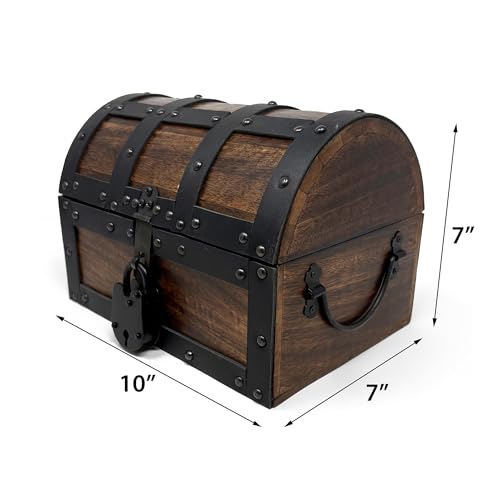 Nautical Cove Handmade Wooden Treasure Chest Storage Box – Deluxe Design with Real Leather Accents, Working Iron Lock & Skeleton Keys, Decorative Keepsake Chest (Medium - 10 x 7 x 7) - size: Medium - 10 × 7 × 7 in