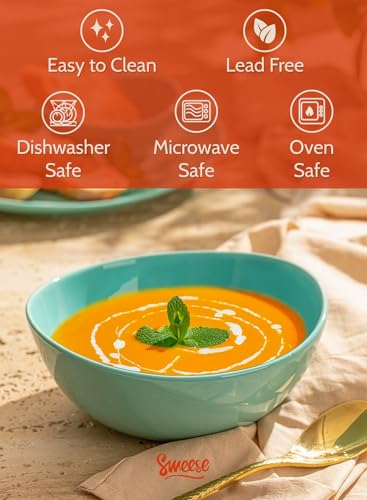 Sweese 18 oz Medium Porcelain Bowls - Set of 6 Shade of Blue Colored Serving Bowls for Soup, Salad, Pasta & Snacks - color: Shades of Blue, style: Medium (18 oz)