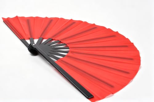 2 Pack Large Folding Hand Fan, red Chinese Kung Fu Tai Chi Fan Nylon-Cloth Fan for Men and Women Performance, Dance, Decorations, Festival, Gift (Folding Fan red 2p+case) - color: Red+red