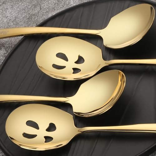 Serving Spoons Set 9.14 Inch Slotted Spoon Serving Spoon Stainless Steel Serving Utensils for Buffet Parties Catering Dishwasher Safe(Set of 8, Gold) - size: 4 Spoons, 4 Slotted,Gold