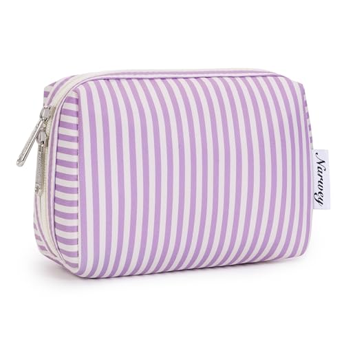 Narwey Small Makeup Bag for Purse, Travel Mini Cosmetic Bag for Women Girls - color: A-Purple Stripe, style: Small