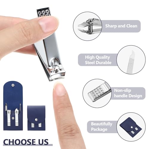 Geosar 50 Set Travel Manicure Kit Bulk Professional Nail Clippers Pedicure Nail Care Tools Grooming Stainless Steel Set with Portable Travel Case, Gift for Christmas Men Women(Navy Blue) - color: Navy Blue