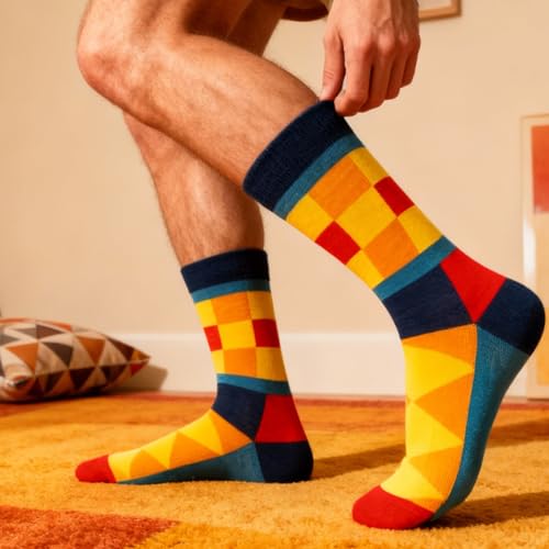 Colorful Funny Novelty Dress Socks for Men Women Teens Fathers Day Casual Fun Crazy Funky Graphic Crew Socks - color: 5 Pairs -Ab Geometric Style - Color Block Polka Dot Triangular Patchwork Chevron Patterns Socks, size: 6-12