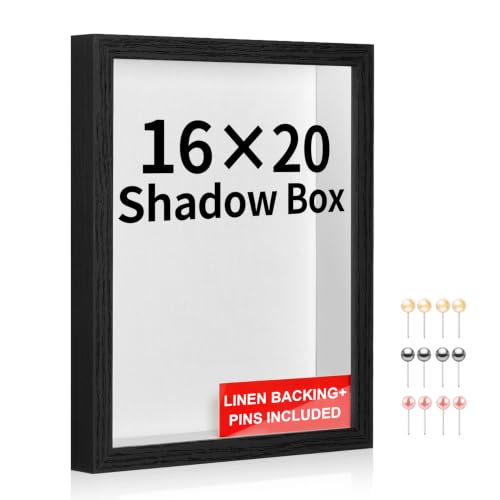 16x20 Large Shadow Box Frame with Thickened Acrylic Panel & Pins - color: Black + Thickened Panel + Foam Packaging, size: 16x20