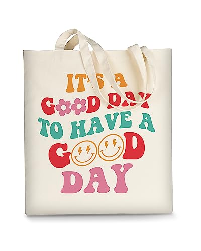 AUSVKAI Canvas Tote Bag Aesthetic Cute For Women College Grocery Bag Cotton Cloth Beach Totes Gift - color: It's a Good Day