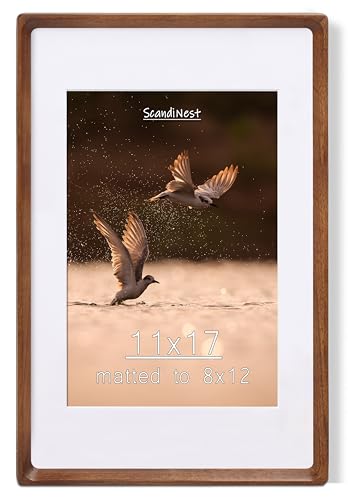 11x17 Picture Frame, USA-Sourced Natural Walnut Wood with Plexiglass, Handcrafted Rounded Corners, Matted to 8x12 Photo, Horizontal and Vertical Gallery Wall Poster Frame - color: Walnut, size: 11X17