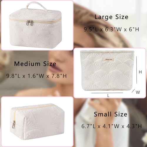 RSRSLEII 3Pcs Quilted Cotton Seashell Makeup Bag, Travel Toiletry Bag,White - color: 08 3Pcs White