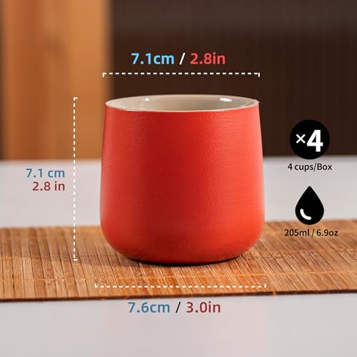 TEANAGOO Japanese Tea Cup, 7.2Oz / 205 ml,Red, H19, 4 Pcs/box, Japansese Cups,Chinese Tea Cups, Occupied Japan Tea Cups - color: Red, size: 7.2 fl oz (4-Count)