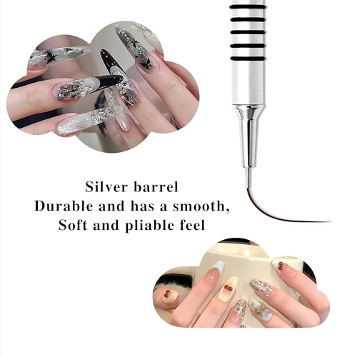 6Pcs Silver Metal Handle Nail Art Liner Brushes Set - color: Silver