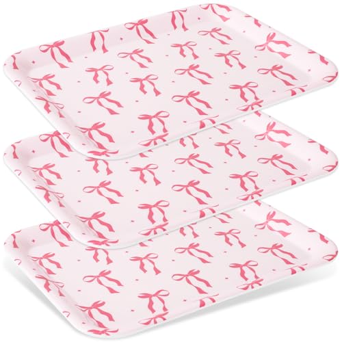 FYSUIMU 3Pcs Pink Bow Serving Tray Cute Bowknot Melamine Charcuterie Board Cheese Appetizer Board Snack Serving Platter for Home Bachelorette Party Food Supplies - style: Bow