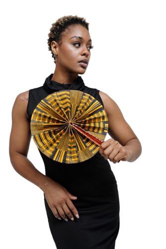 Kente African Print Foldable Hand Fan - color: Kwasi