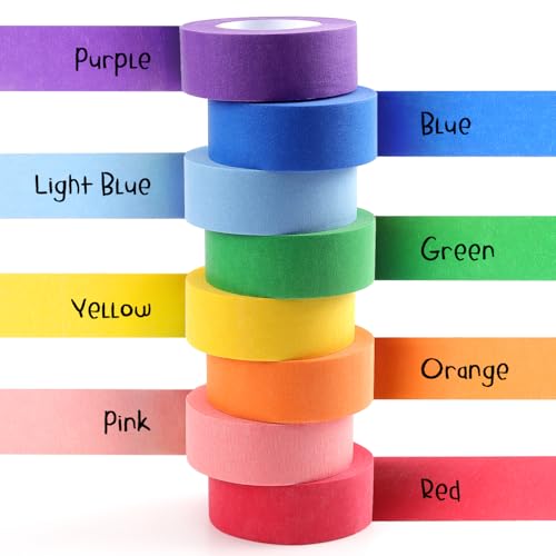 LONGKEY Colored Masking Tape Painters Tape 1 Inch X 20 Yards, 8 Rolls