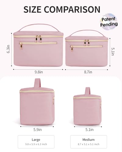 Wandering Nature Makeup Bag, Women Travel Make Up Vanity Case with Handle - color: Pink, size: Large