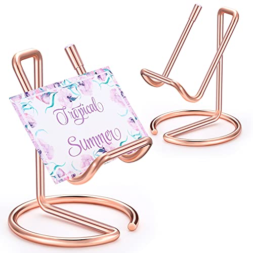 2 Pieces Metal Business Card Holder for Desk - color: Rose Gold