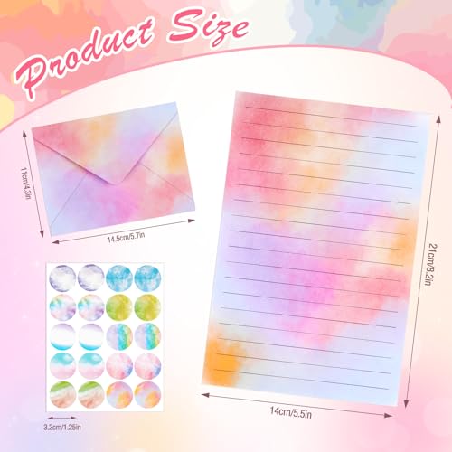 Konsait Watercolor Letter Stationary and Envelopes Set, 30 PCS Writing Stationary Paper with 15 PCS Envelopes and 1 Sheet Sticker, Colorful Letter Writing Set for Party Invitations (A)
