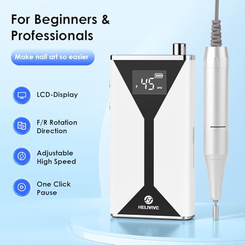 Professional Electric Nail Drill 45000RPM Cordless Nail File - color: White