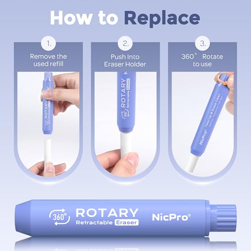 Nicpro 5+1 Pack Rotary Retractable Erasers, Soft TPE Rubber Twist - Purple - color: Purple