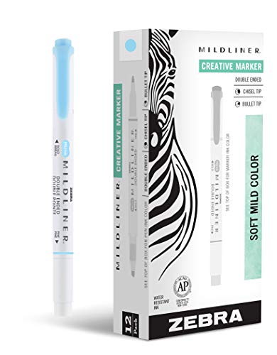 Zebra Pen MILDLINER No Bleed Highlighter, Blue Color, Dual Tip, 12-Pack - color: Blue