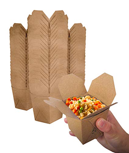 Takeout Food Containers 8 Oz Microwaveable Kraft Brown Paper Mini Chinese Take Out Box (50 Pack) Leak and Grease Resistant Stackable To Go Boxes - Recyclable Food Containers - Party Favor Boxes - size: 8 oz