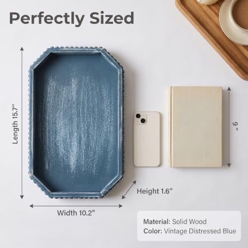 Hrastany Blue Wood Deocrative Tray, Coffee Table Tray for Centerpiece - color: Burnt-c8, size: 15.7" x 10.2" x 1.6"