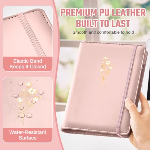 Ovesmusl Aesthetic A5 Binder 6 Ring, PU Leather Refillable Planner Cover - color: Pink-flowers, size: A5