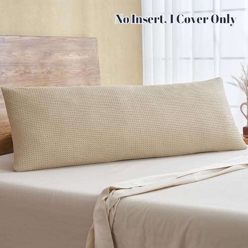 PHF Cotton Waffle Body Pillowcase with Zipper 20" x 54", Khaki, No Insert - color: Khaki, size: 54" x 20" (Pack of 1)