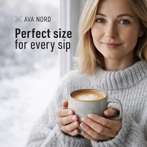 Ava Nord Stoneware Ceramic Coffee Mugs Set of 4 | 12 oz | Sage Ash - color: Sage Ash, size: 12 Oz