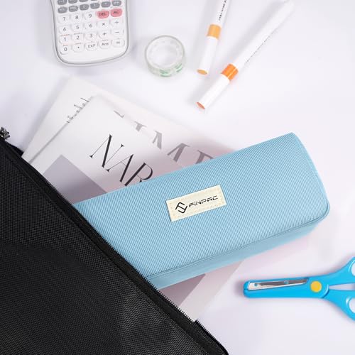 FINPAC Pencil Case, Corduroy Aesthetic Makeup Bag - color: Ocean Blue